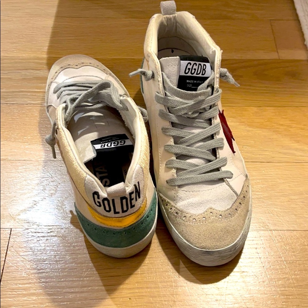 Goldengoose midstar teal & gold distress sneakers